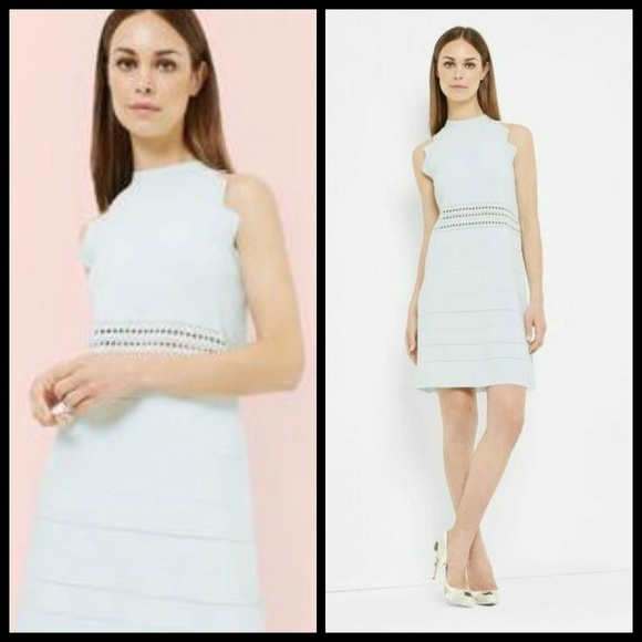 💕TED BAKER💕 Mint Scallop Ribbed Knit Dress - Picture 1 of 8